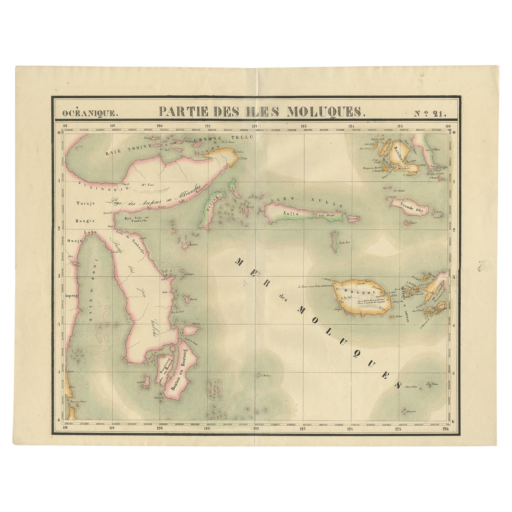 Carta antica delle Molucche e di parte di Sulawesi in Indonesia di Vandermaelen, 1825 ca.