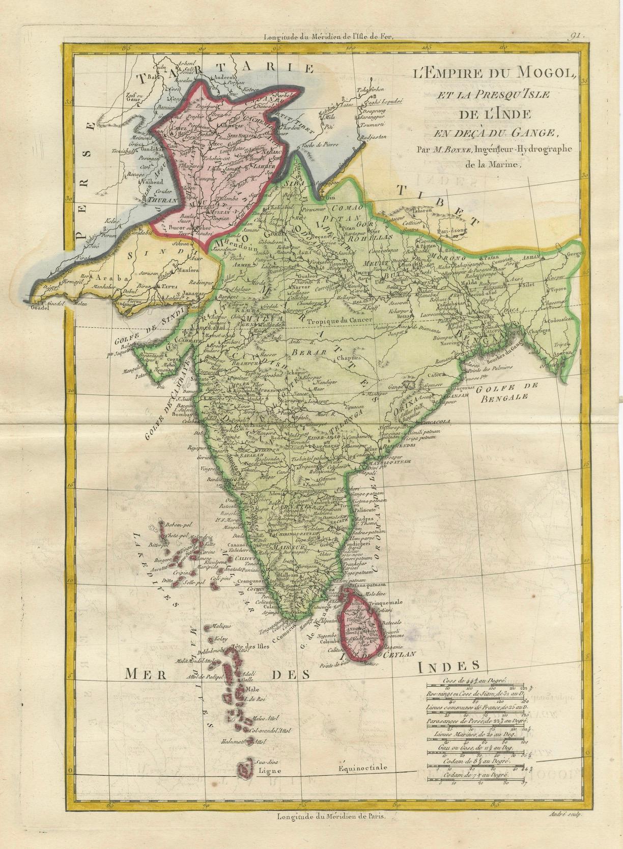 Paper Old Map of The Mughal Empire and the Indian Peninsula South of the Ganges, 1787 For Sale