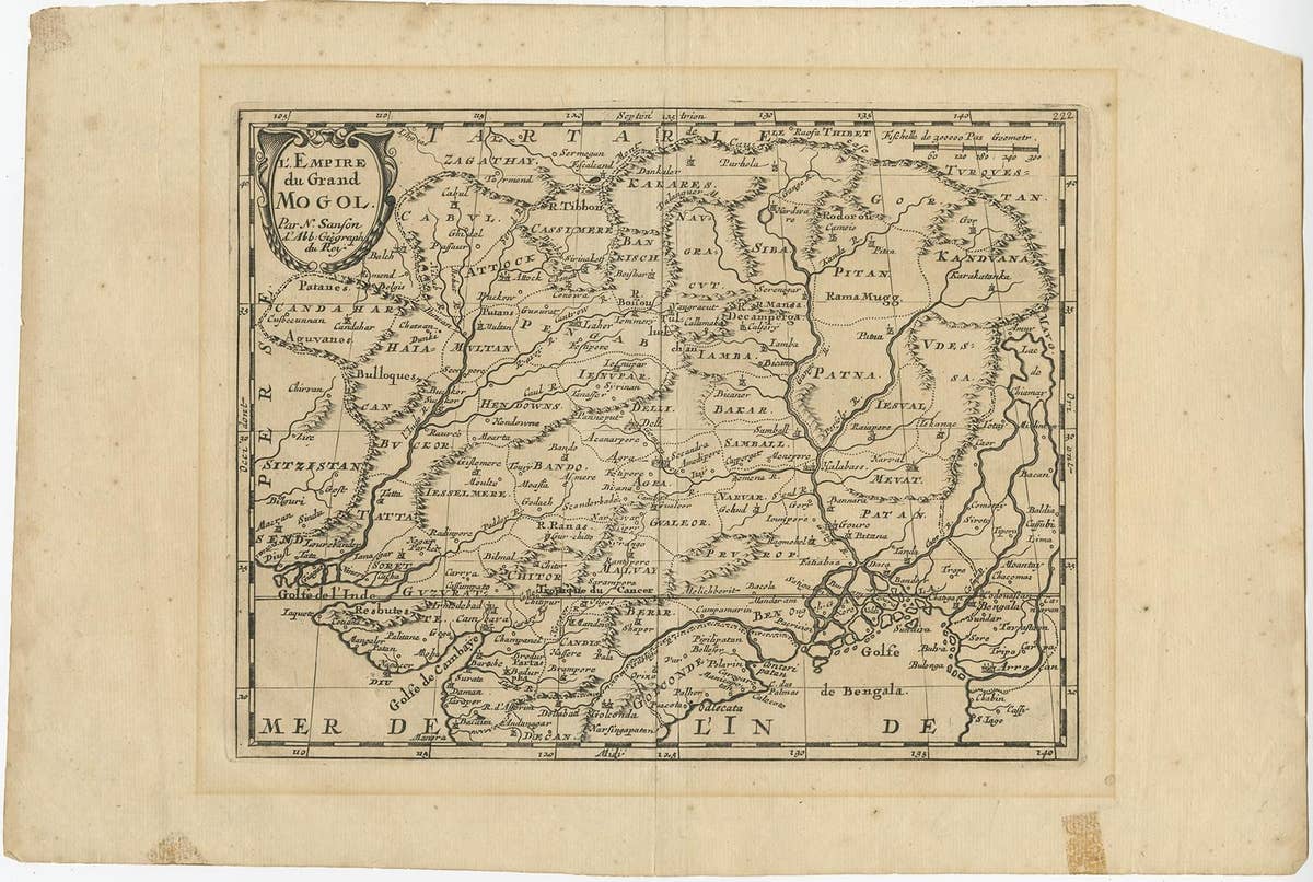 Old Map of the Mughal Empire, Persia in the West to Lake Chimay etc., ca.1685