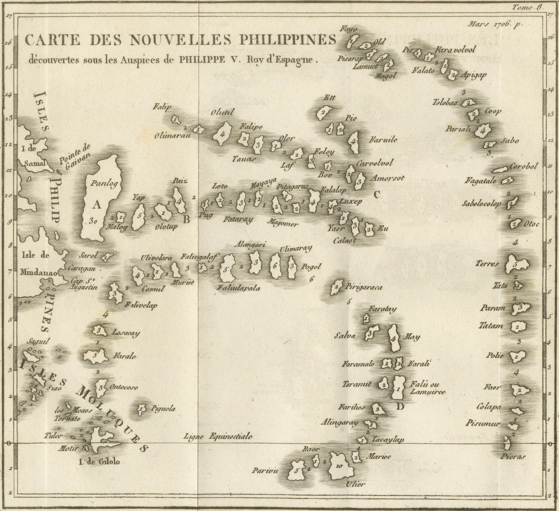 Alte Karte der neuen Philippinen - frühes 18. Jahrhundert, Spanisch-Ostindien, 1706 im Angebot 1