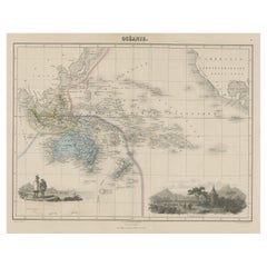 Antique Old Map of the Oceans Around Australia, Indonesia and New Zealand, 1880