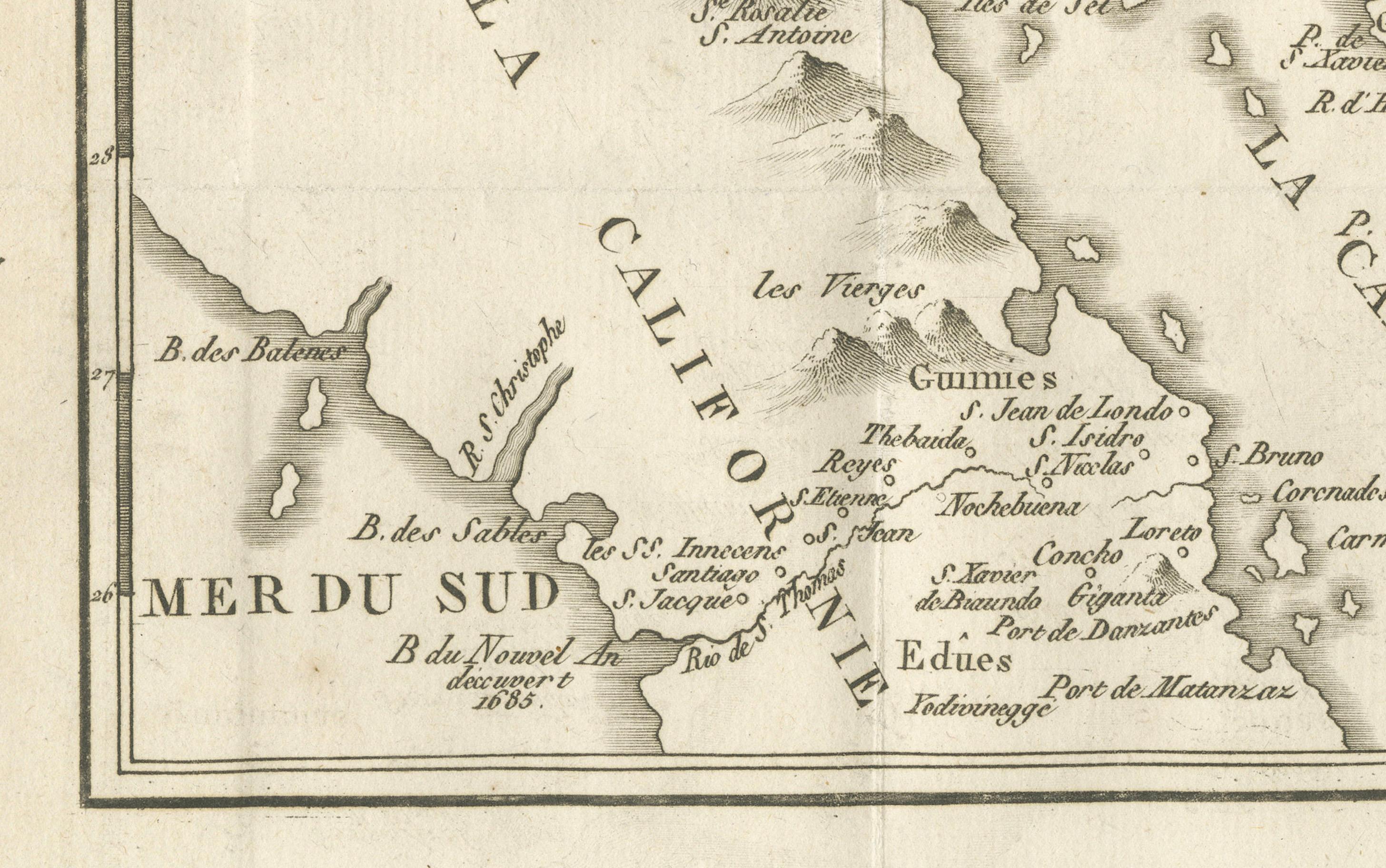 Ancienne carte de la route terrestre vers la Californie - Les premiers chemins d'exploration, 1701 Bon état - En vente à Langweer, NL