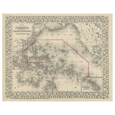 Old Map of the Pacific, Incl Australia, Polynesia, Melanesia and Malaysia, 1872