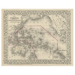 Carte ancienne du Pacifique, incluant l'Australie, la Polynésie, la Melanésie et la Malaisie, 1872