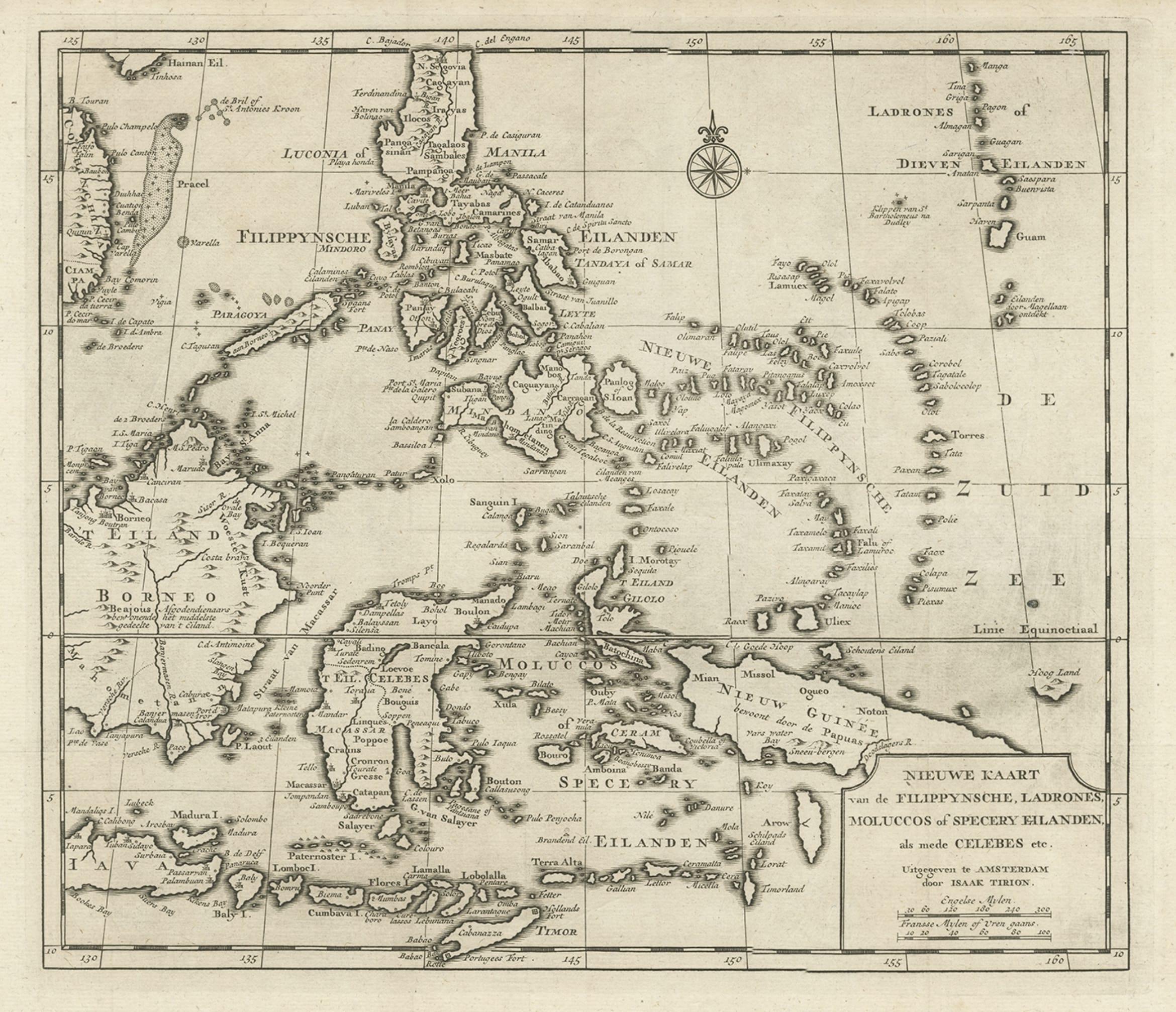 Ancienne carte des Philippines et d'une partie des « îlespices » d'Indonésie, 1744 Bon état - En vente à Langweer, NL