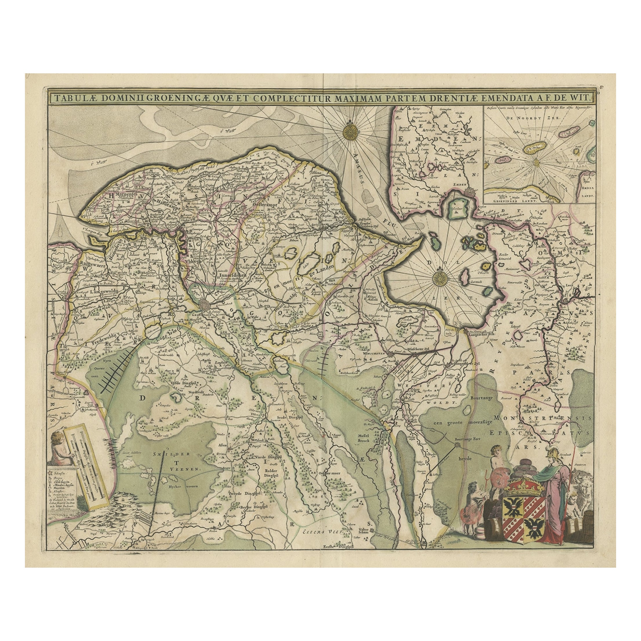 Ancienne carte de la province de Groningen, aux Pays-Bas et de ses îles, vers 1680 en vente