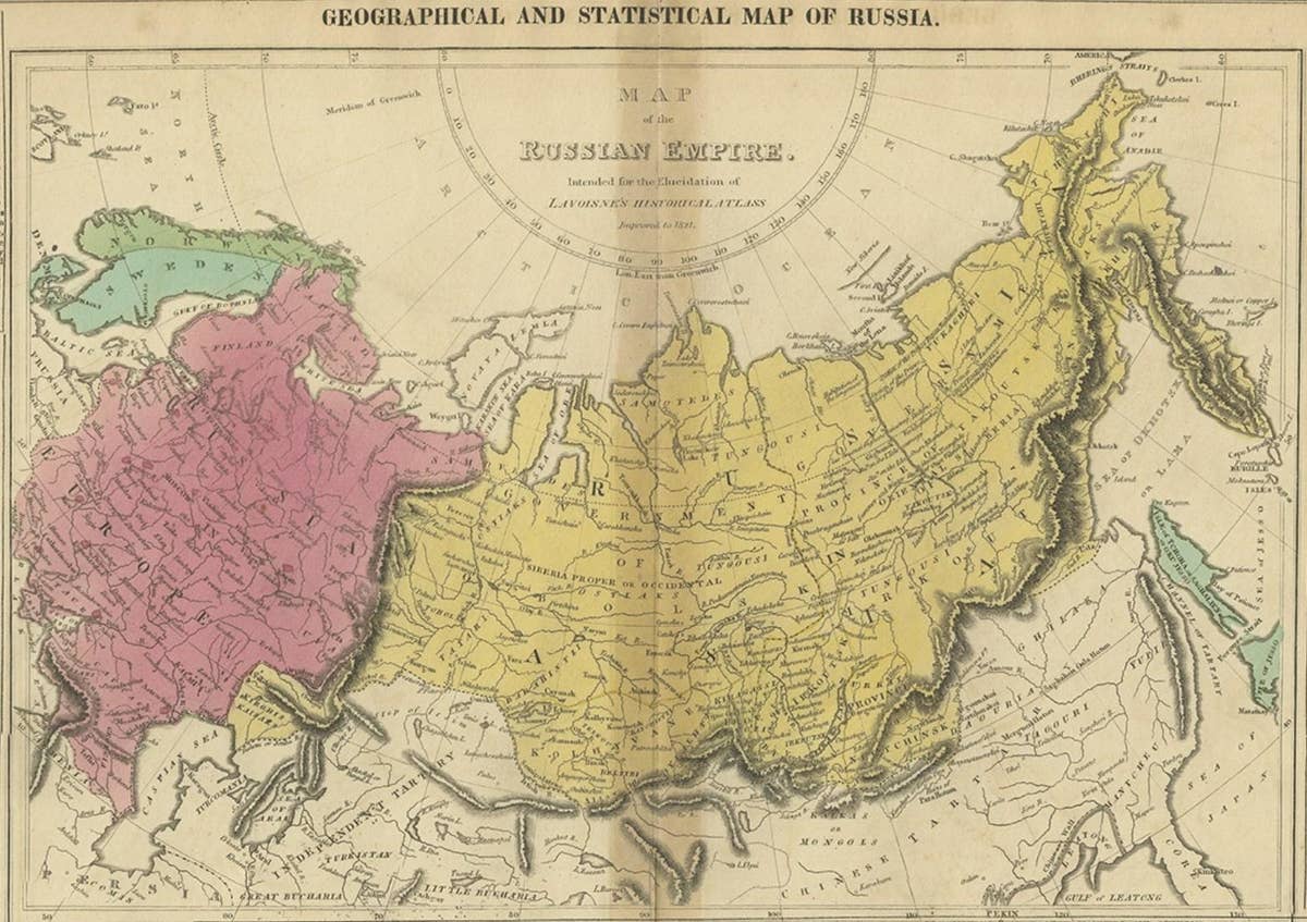 Old Map of the Russian Empire, with English Language Text, Ca.1820