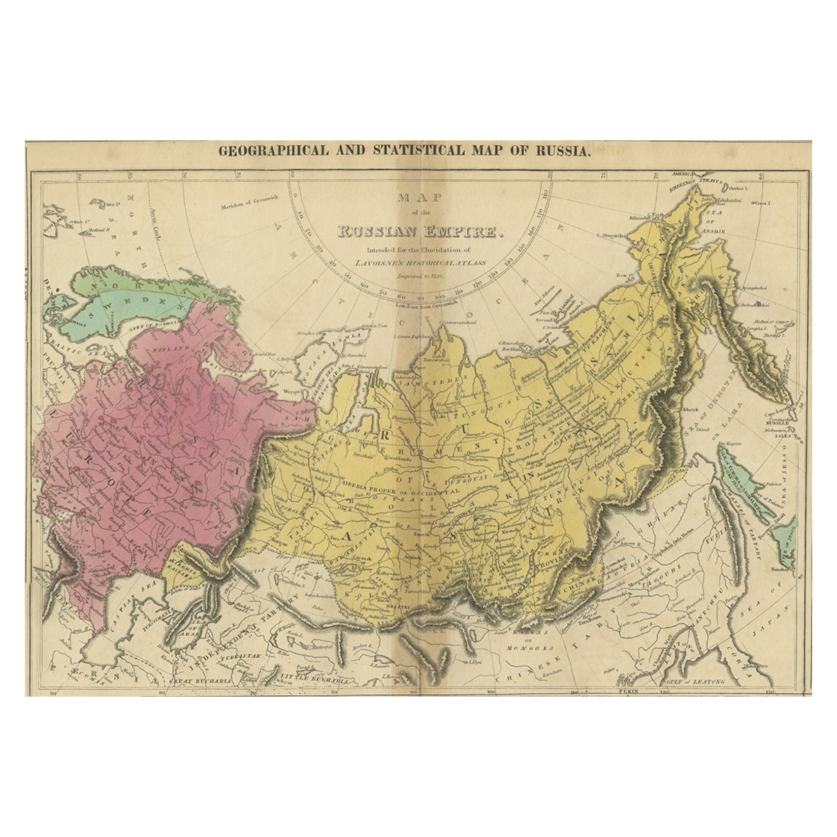 Carte ancienne de l'Empire russe, avec texte de langue anglaise, vers 1820