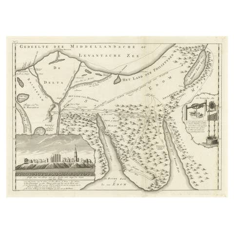 Old Map of the Sinai Peninsula Showing the Mediterranean and the Red Sea, 1773