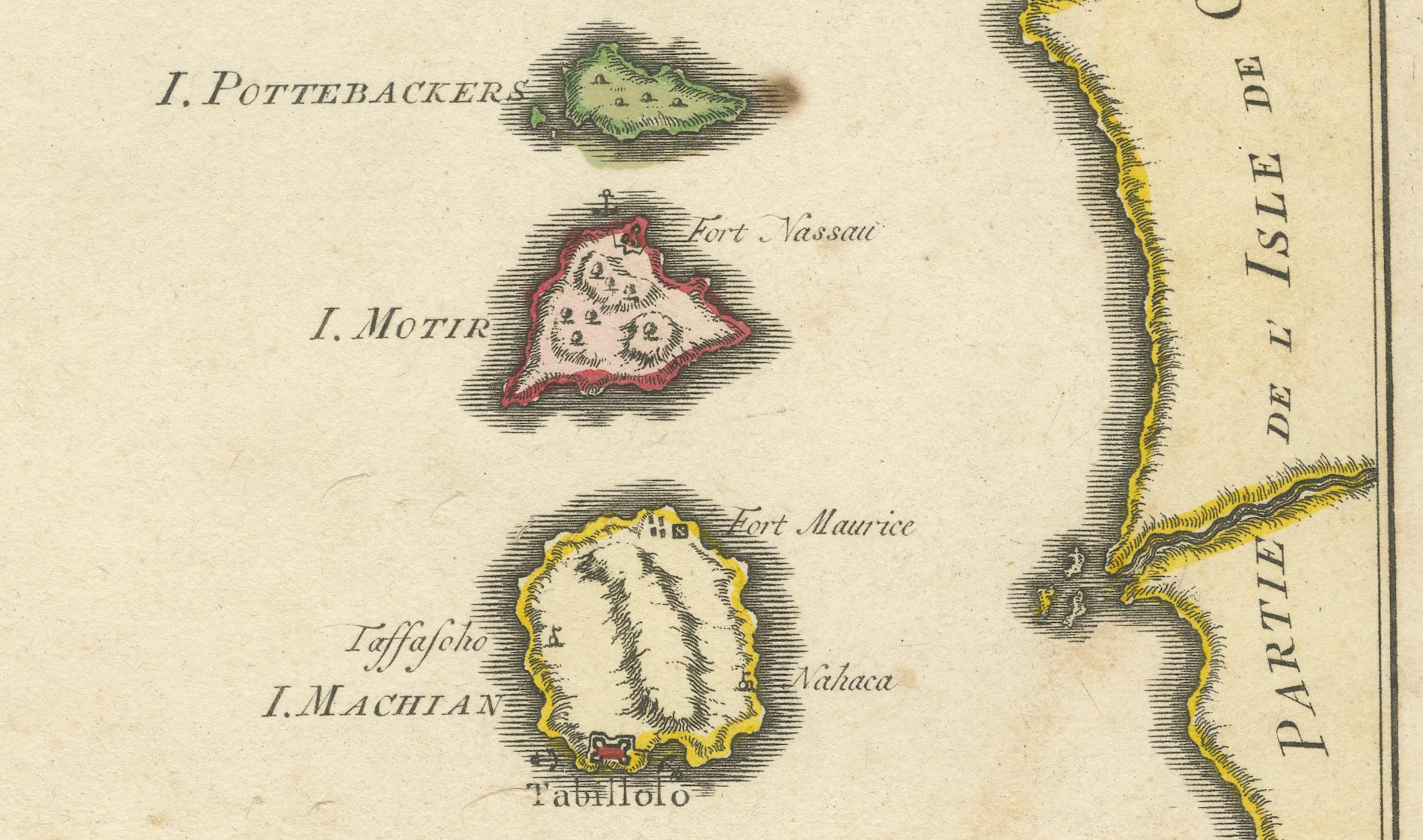 Gravé Ancienne carte des îles Spice Islands, Moluccas de Bellin, publiée en 1771 en vente