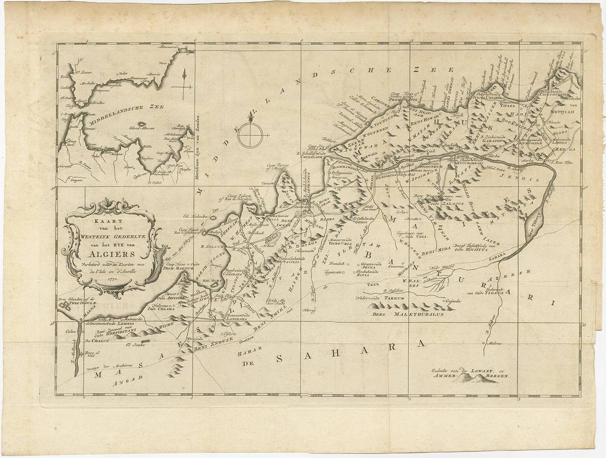 Old Map of the Western Region of the Kingdom of Algiers, Algeria, 1773