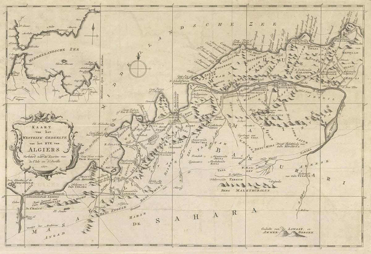 Old Map of the Western Region of the Kingdom of Algiers, Algeria, 1773