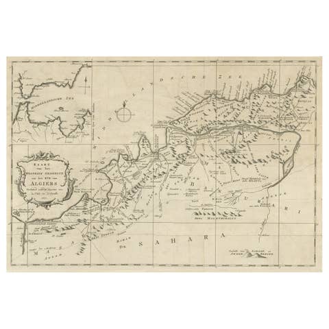 Old Map of the Western Region of the Kingdom of Algiers, Algeria, 1773