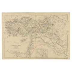 Carta geografica antica della Turchia in Asia con i dintorni di Mosul e le rovine assire, 1859