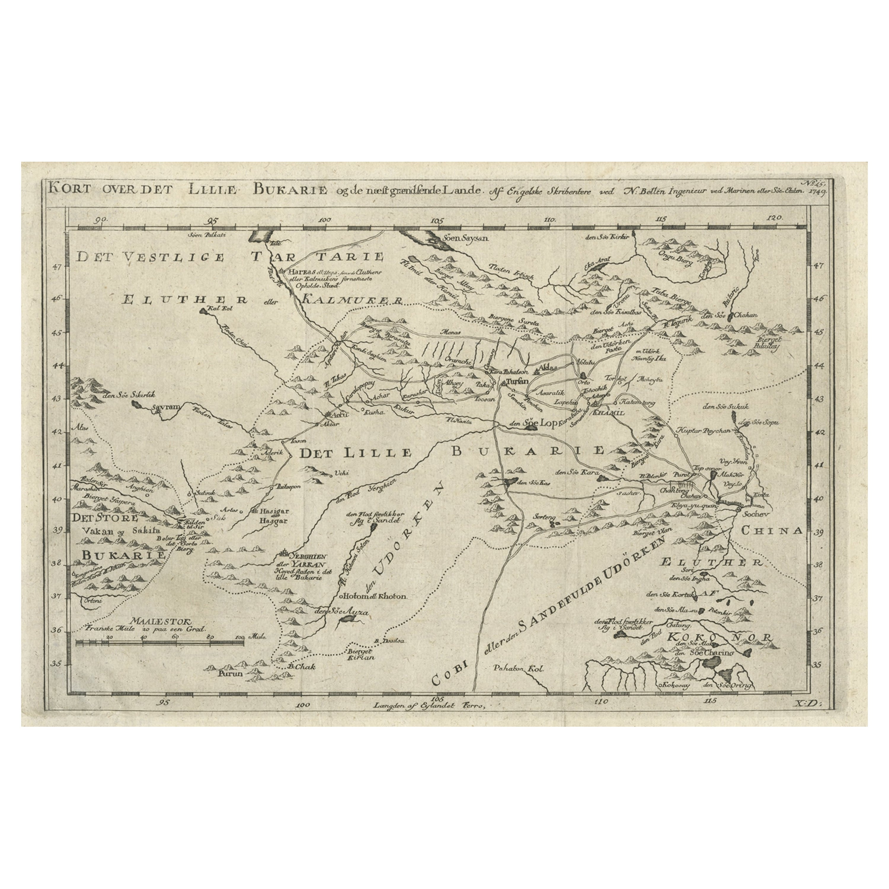 Mapa antiguo de Turkmenistán, Uzbekistán, Afganistán, Tayikistán, Kirguistán, 1757