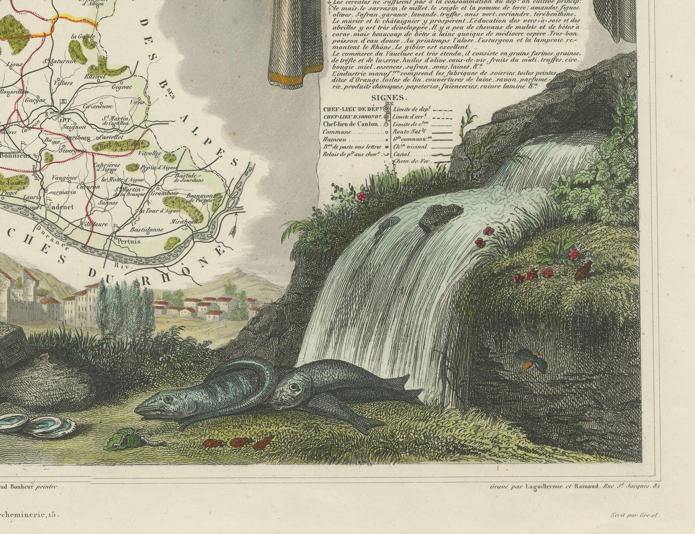 Milieu du XIXe siècle Old Map of Vaucluse, France : A Cartographic Celebration of Viticulture, 1852 en vente