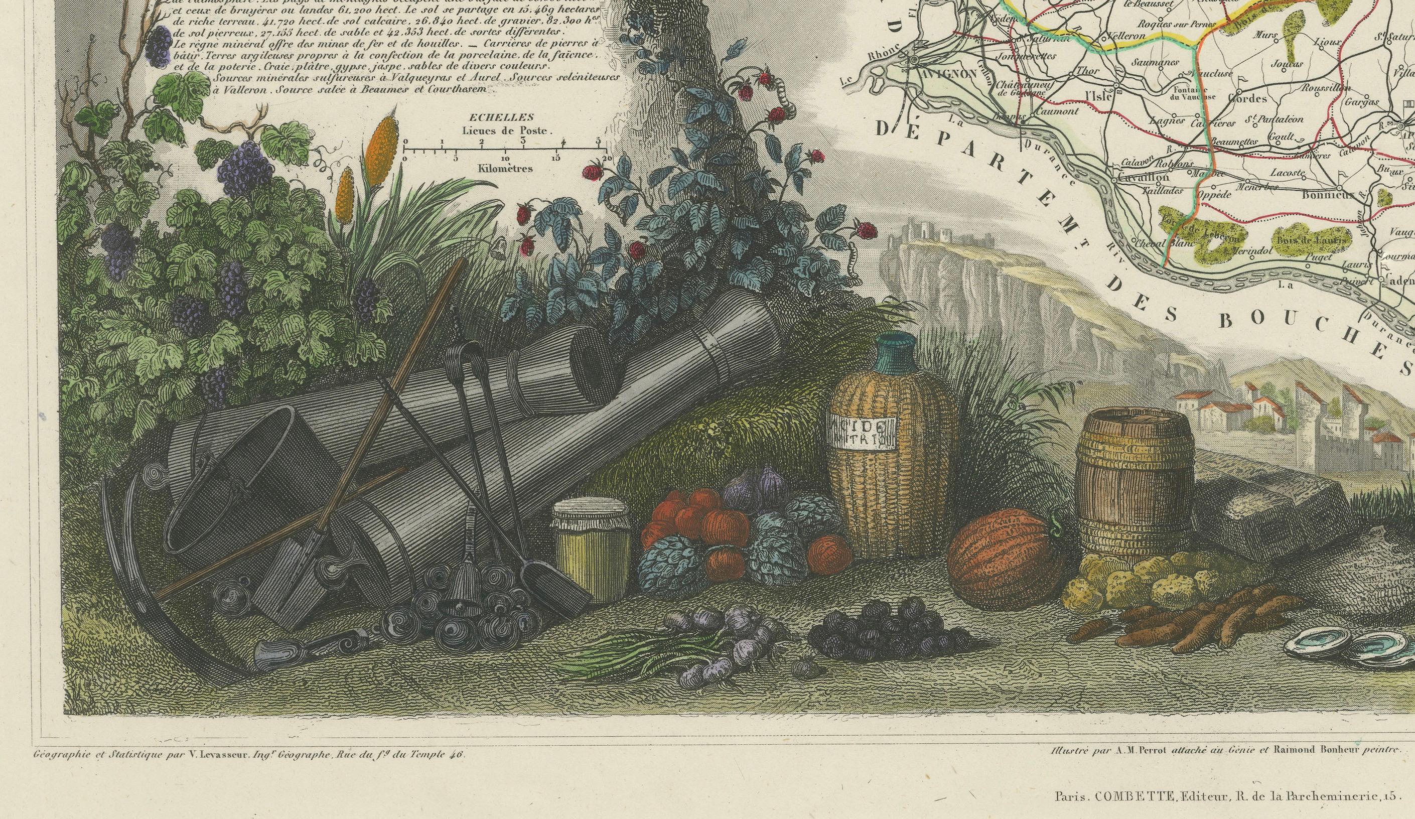 Paper Old Map of Vaucluse, France: A Cartographic Celebration of Viticulture, 1852 For Sale
