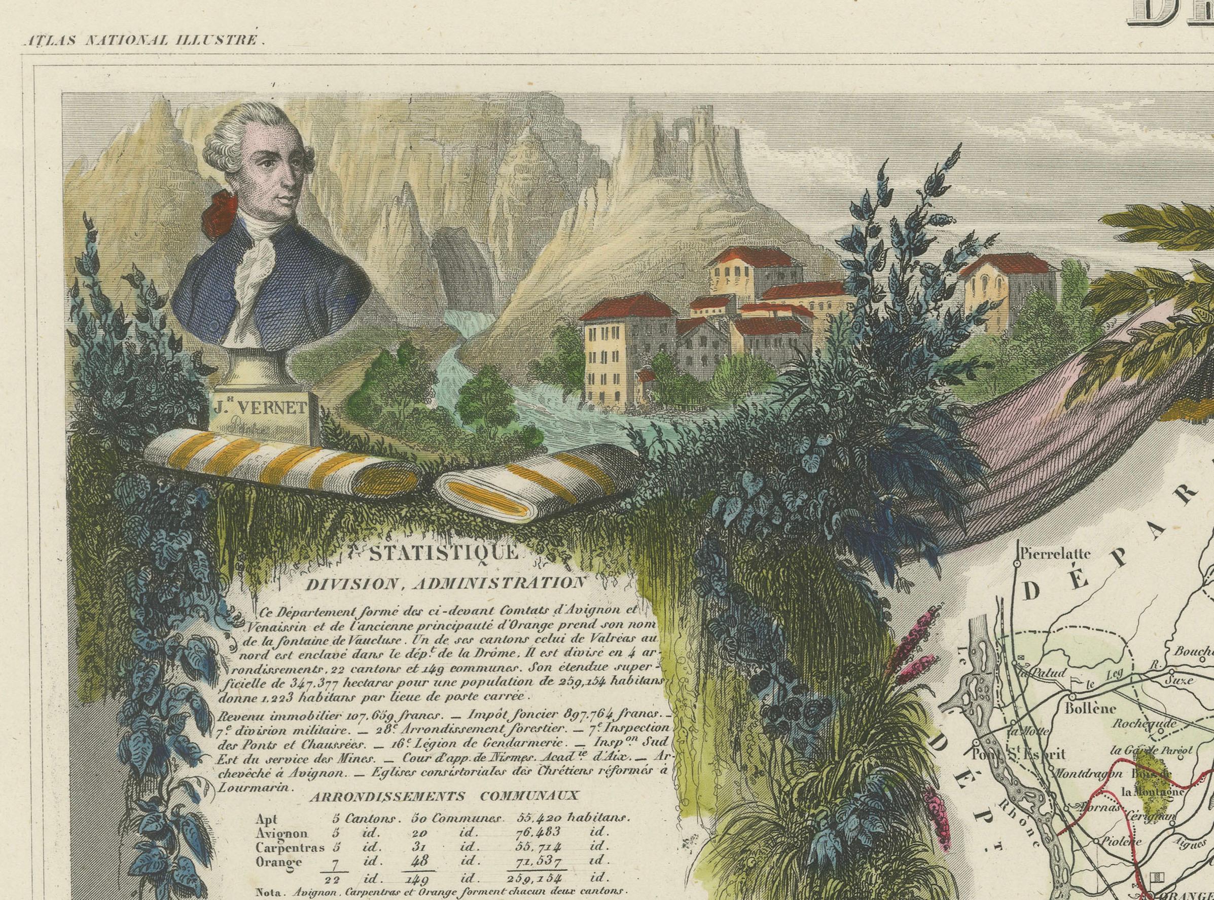 Old Map of Vaucluse, France: A Cartographic Celebration of Viticulture, 1852 For Sale 1