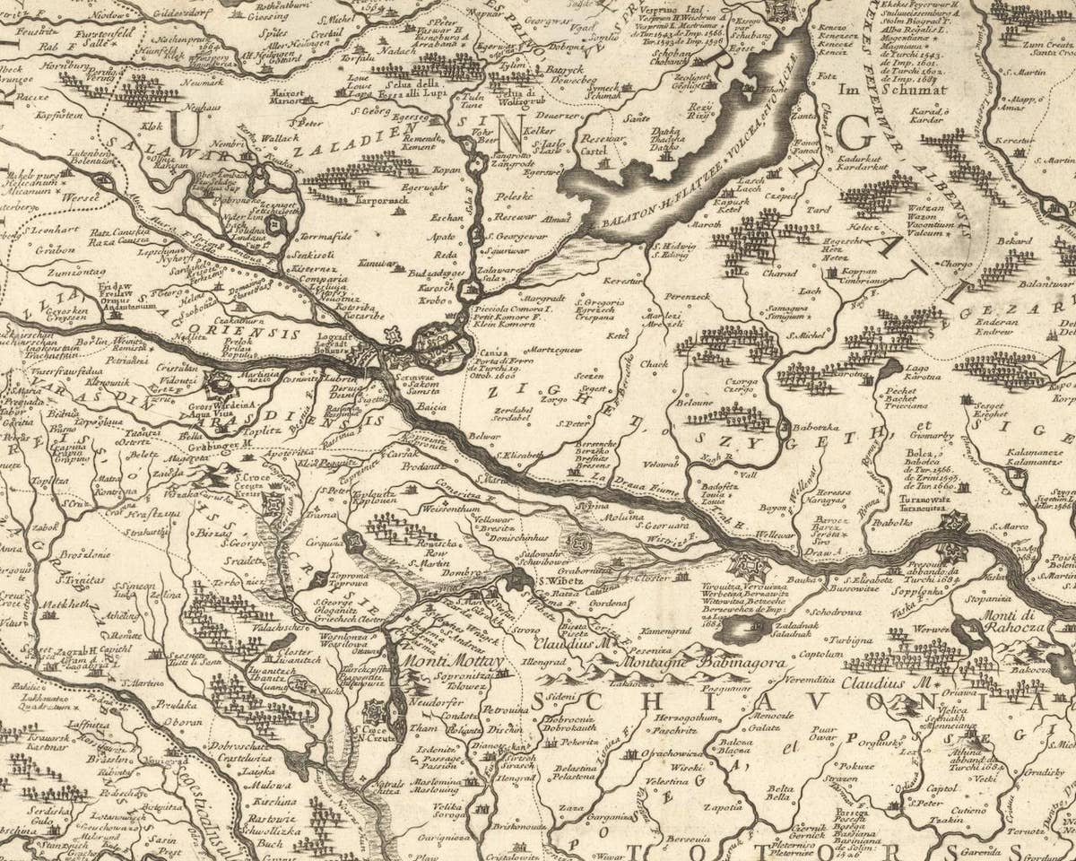 Old Map Showing Info Related to the Ottoman Wars including Conflict Dates, c1690