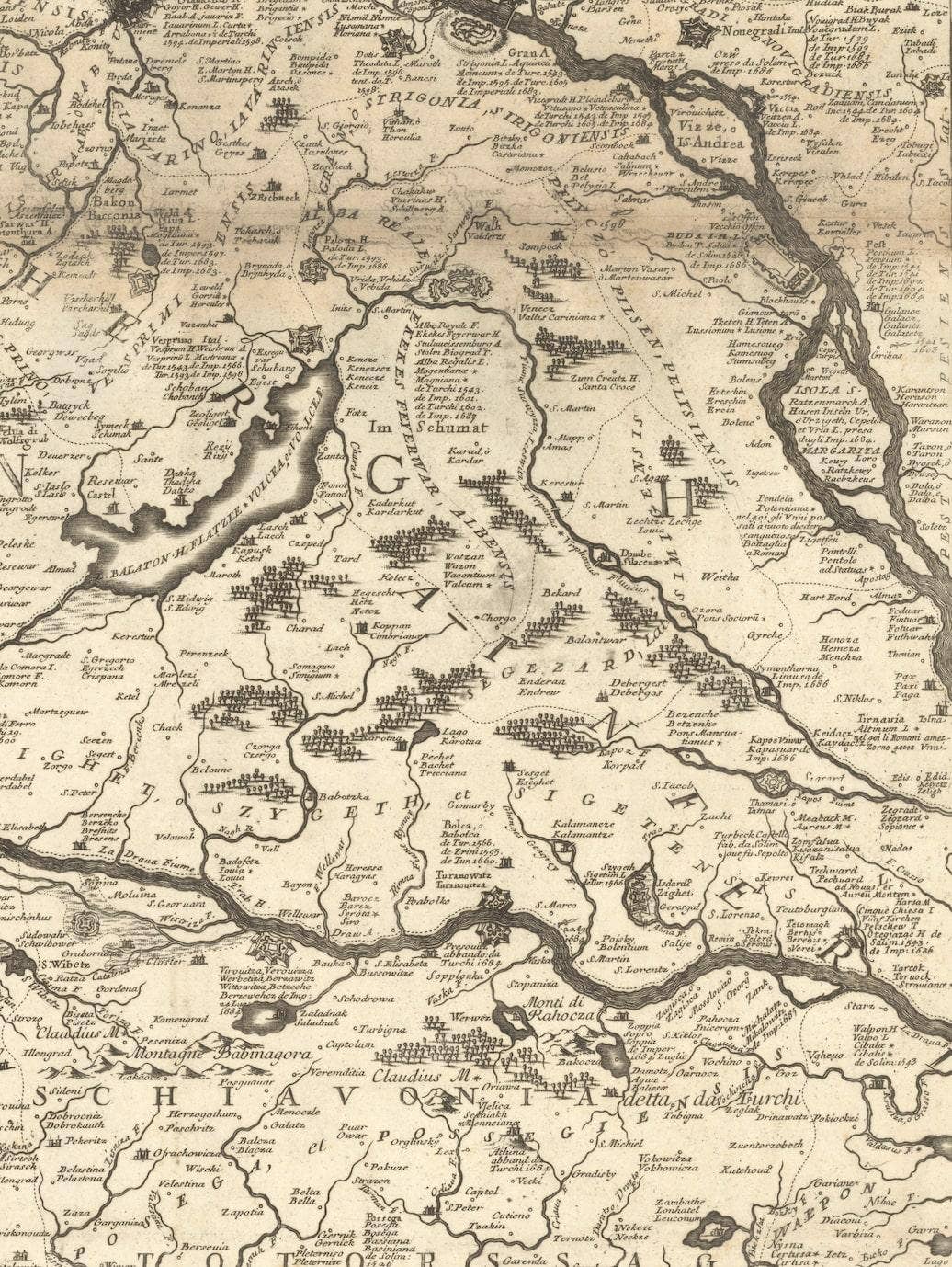Old Map Showing Info Related to the Ottoman Wars including Conflict Dates, c1690