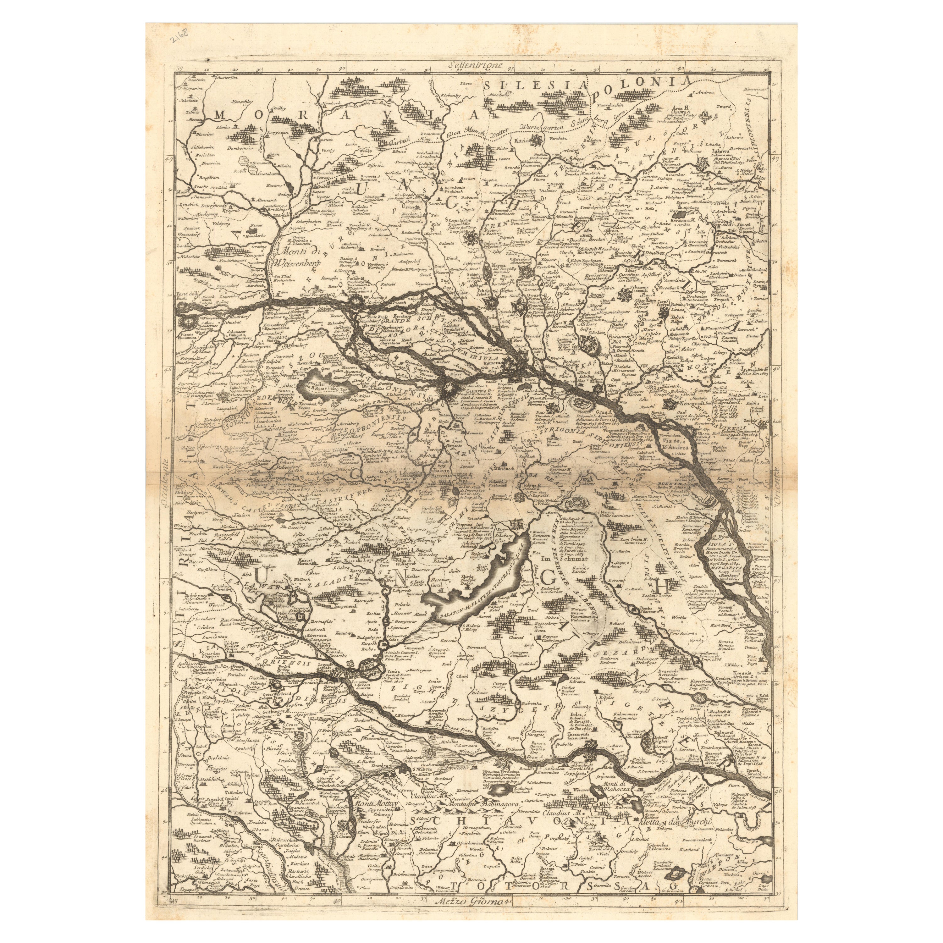 Alte Karte mit Informationen zu den Osmanischen Kriegen, einschließlich Konfliktdaten, um 1690 im Angebot