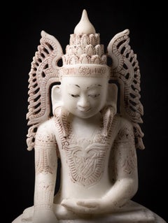 Old marble Burmese crowned Buddha statue from Burma