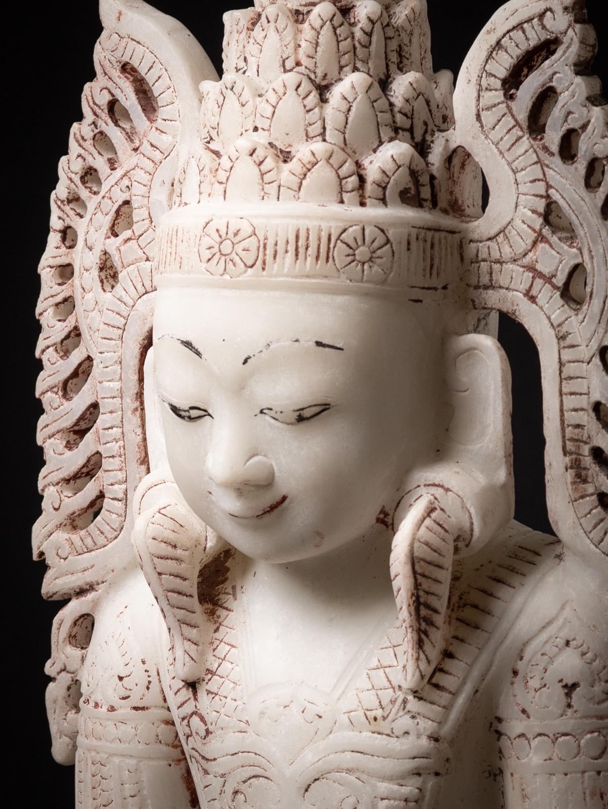 Marble Old marble Burmese crowned Buddha statue from Burma For Sale