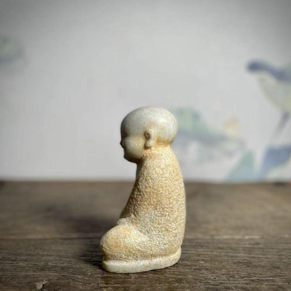 Carrara Marble Old Marble Carving Young Sitting Monk Statue Holding Buddha Beads For Sale