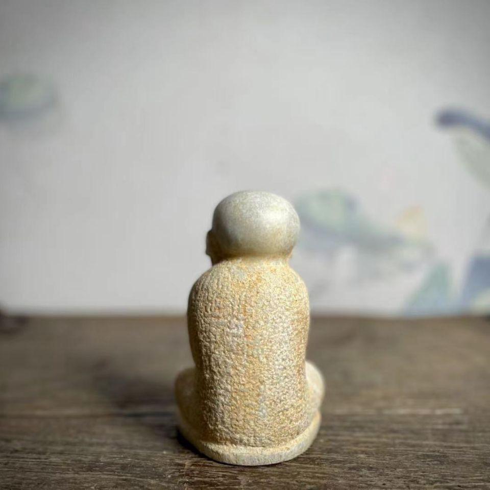 Old Marble Carving Young Sitting Monk Statue Holding Buddha Beads For Sale 2