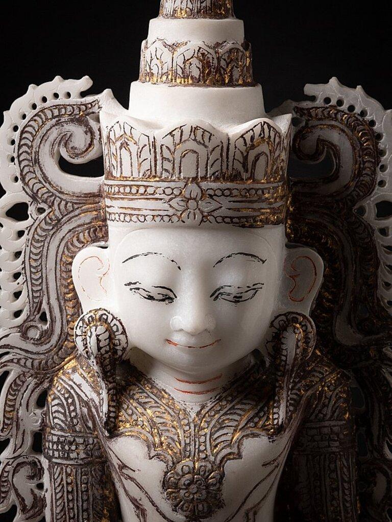Old Marble Crowned Buddha Statue from Burma For Sale 11