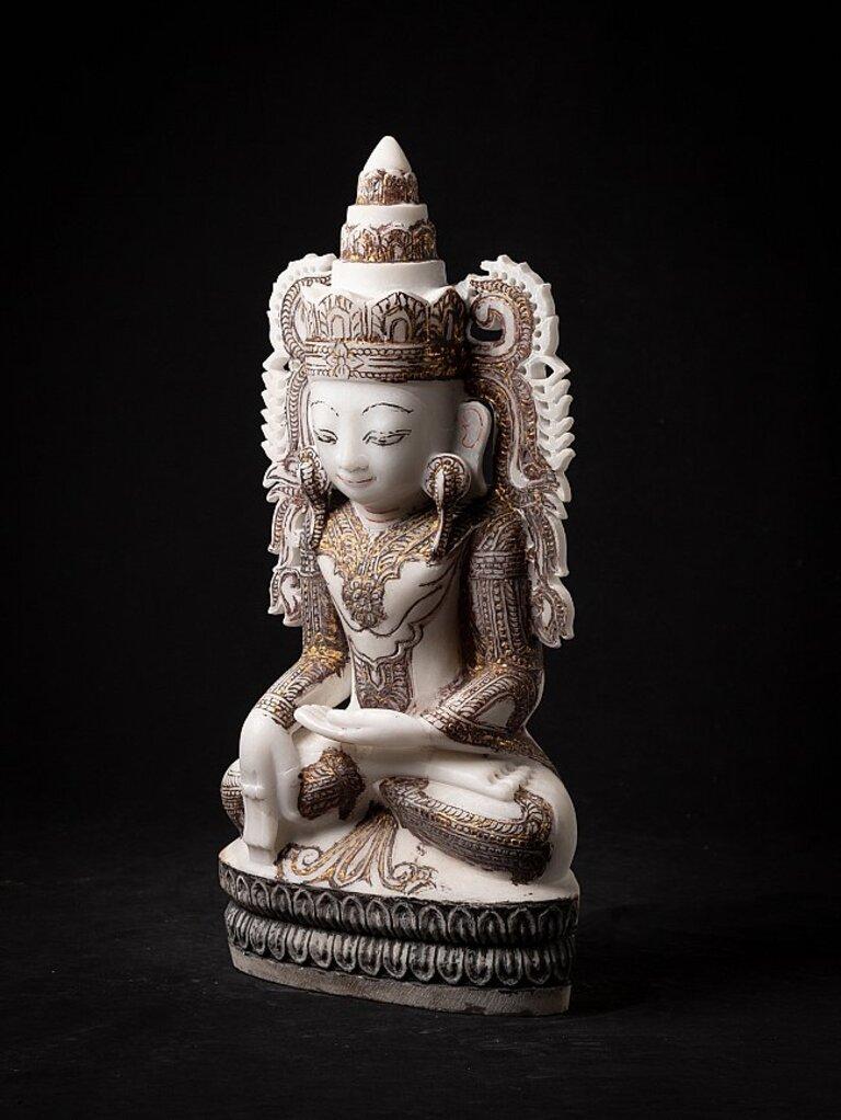 Old Marble Crowned Buddha Statue from Burma For Sale 12