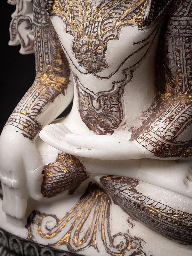 20th Century Old Marble Crowned Buddha Statue from Burma For Sale