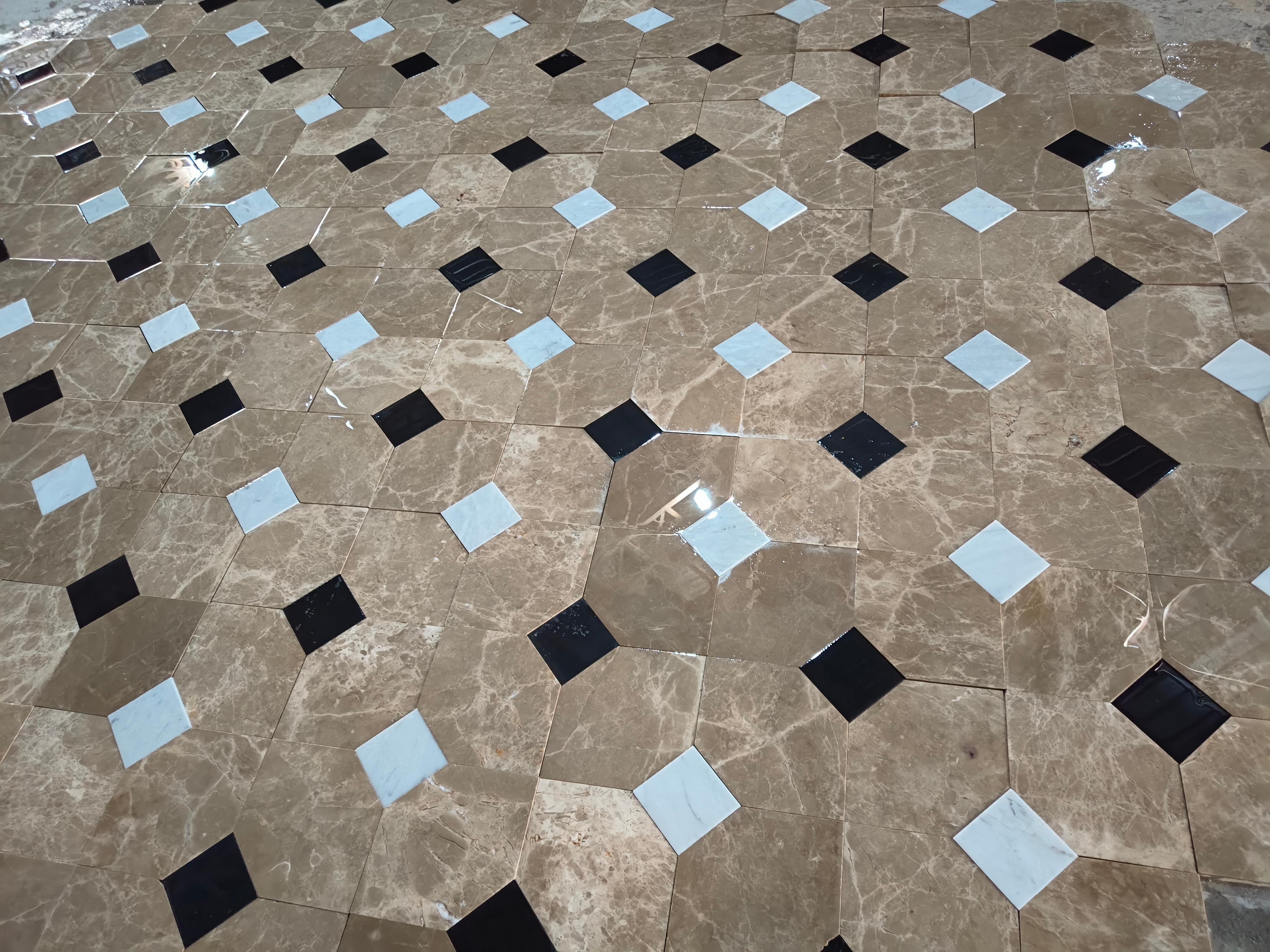 Early 20th Century Old Marble Flooring Tile Reclaimed Italian Carrara Antique Checkerboard floor For Sale