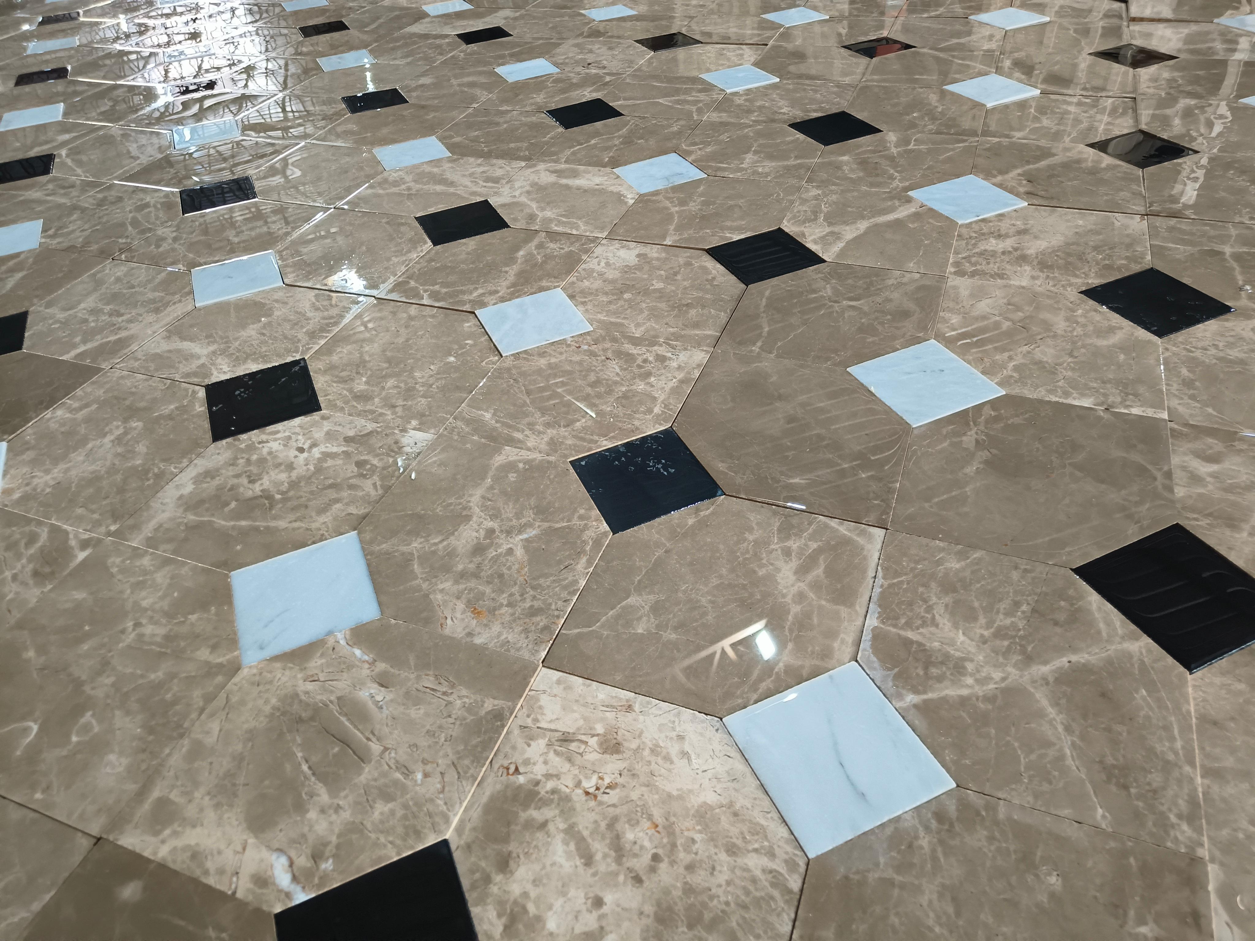 Old Marble Flooring Tile Reclaimed Italian Carrara Antique Checkerboard floor For Sale 1