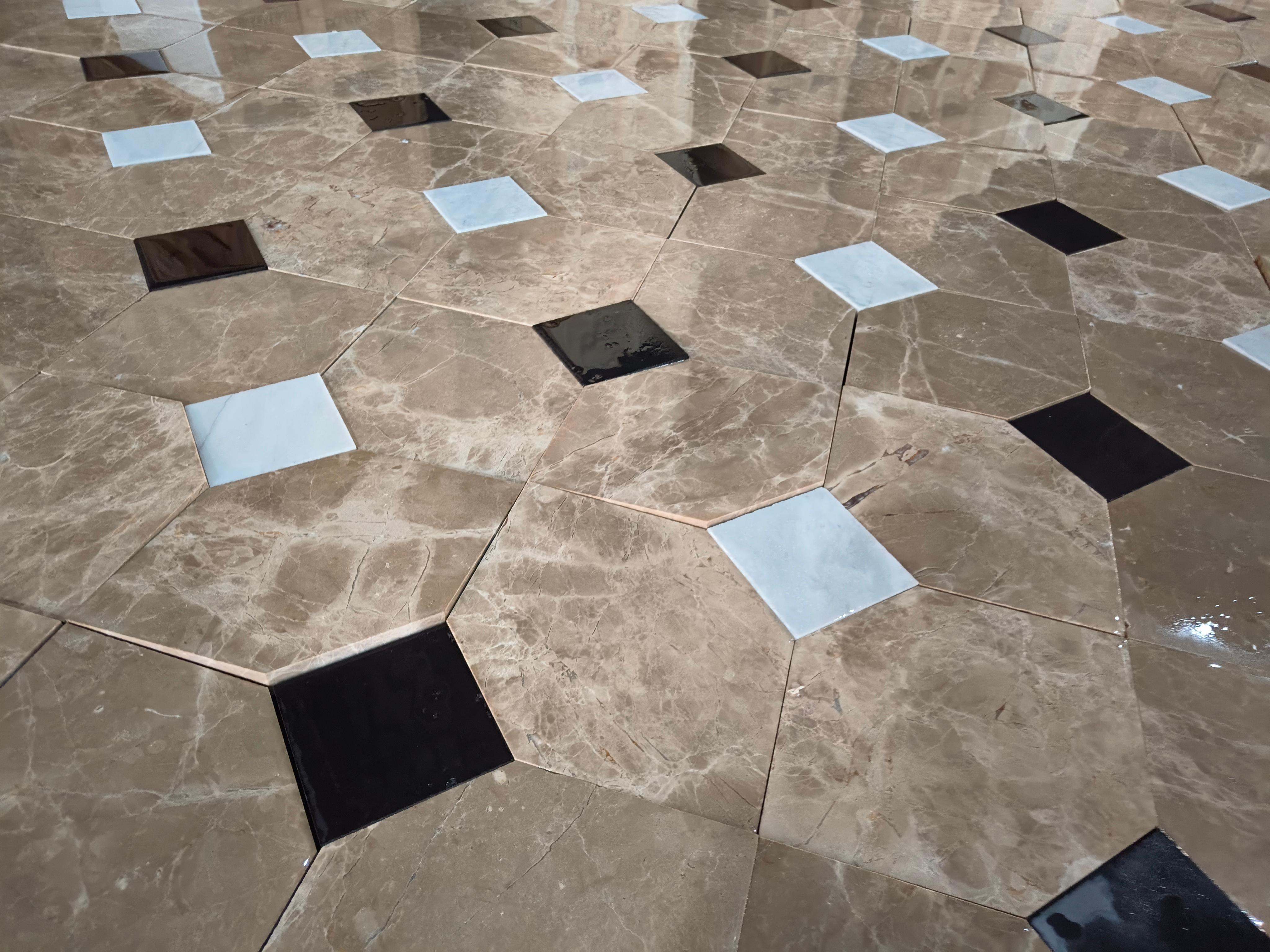 Old Marble Flooring Tile Reclaimed Italian Carrara Antique Checkerboard floor For Sale 3