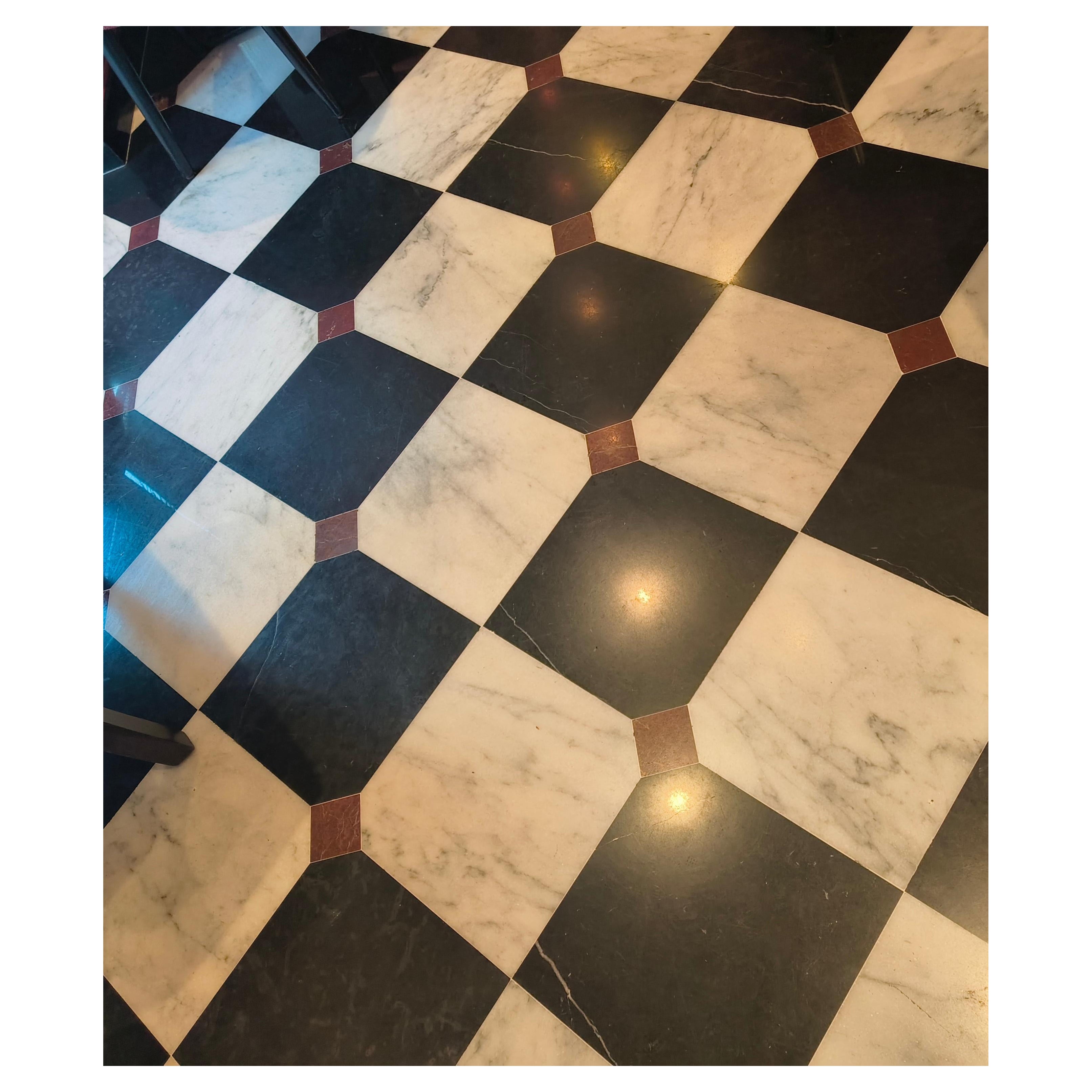 Old Marble Flooring Tile Reclaimed Italian Carrara Antique Checkerboard floor
