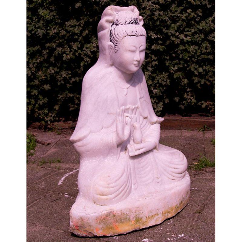 Old Marble Guan Yin Statue from Burma For Sale 1