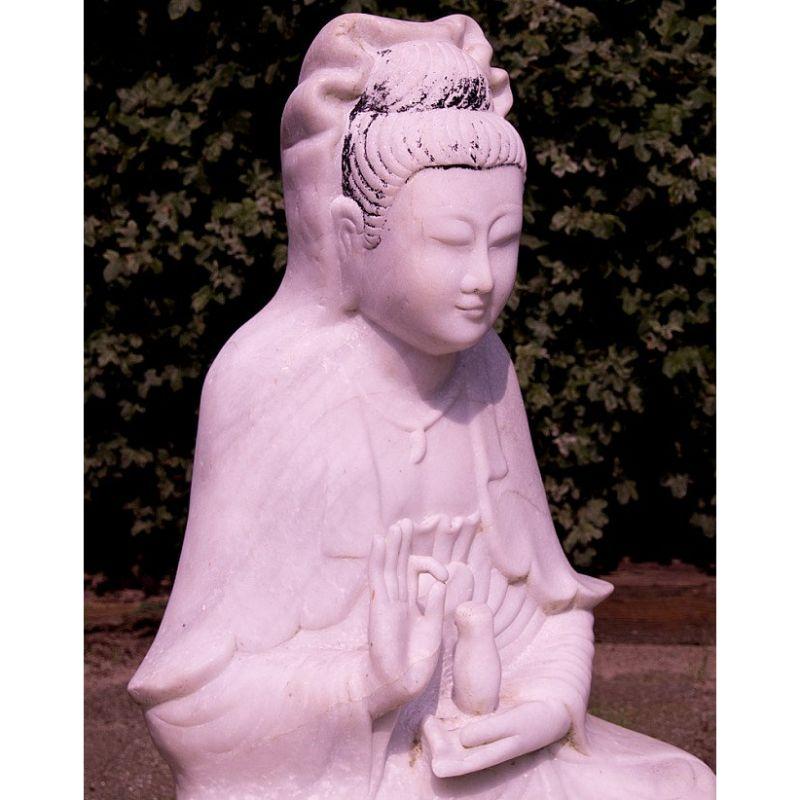 Old Marble Guan Yin Statue from Burma For Sale 4