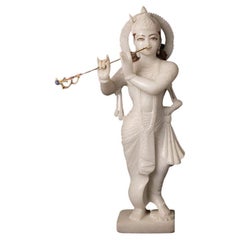 Vintage Old Marble Krishna Statue from India