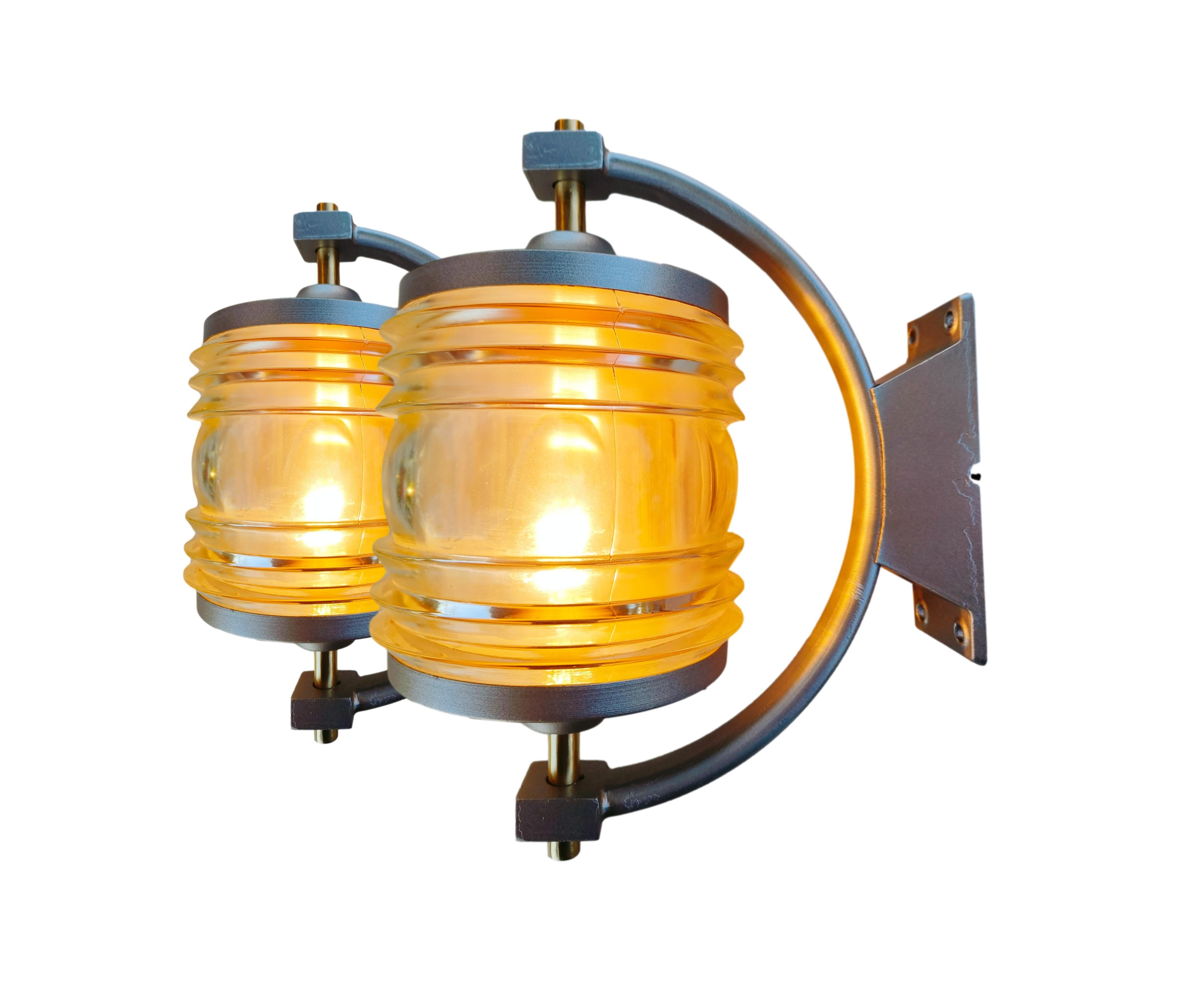 Industrial Old Marine & Nautical Ship Sconces Wall Lamps Fresnel Lenses Glass Colombo Style