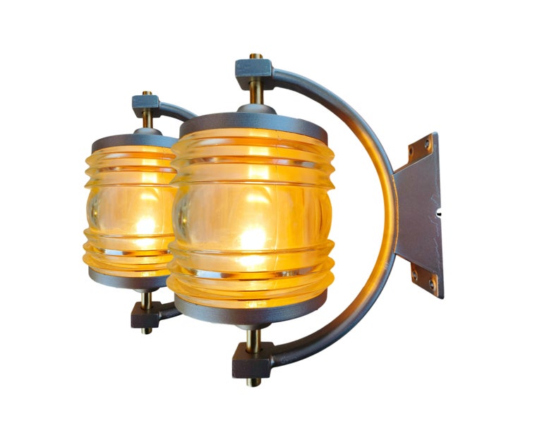 Old Marine and Nautical Ship Sconces Wall Lamps Fresnel Lenses Glass