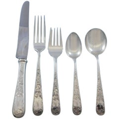 Old Maryland Engraved by Kirk Sterling Silver Flatware Set 77-Pcs Mono M Dinner