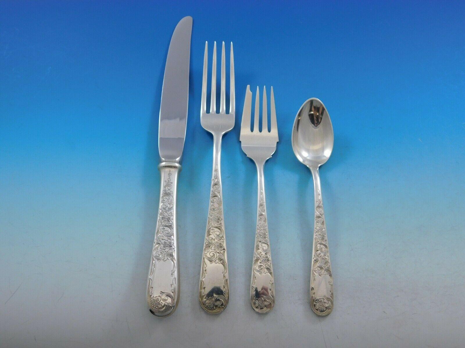 Old Maryland Engraved by Kirk Sterling Silver Flatware Set Service 108 Pc Dinner In Excellent Condition In Big Bend, WI