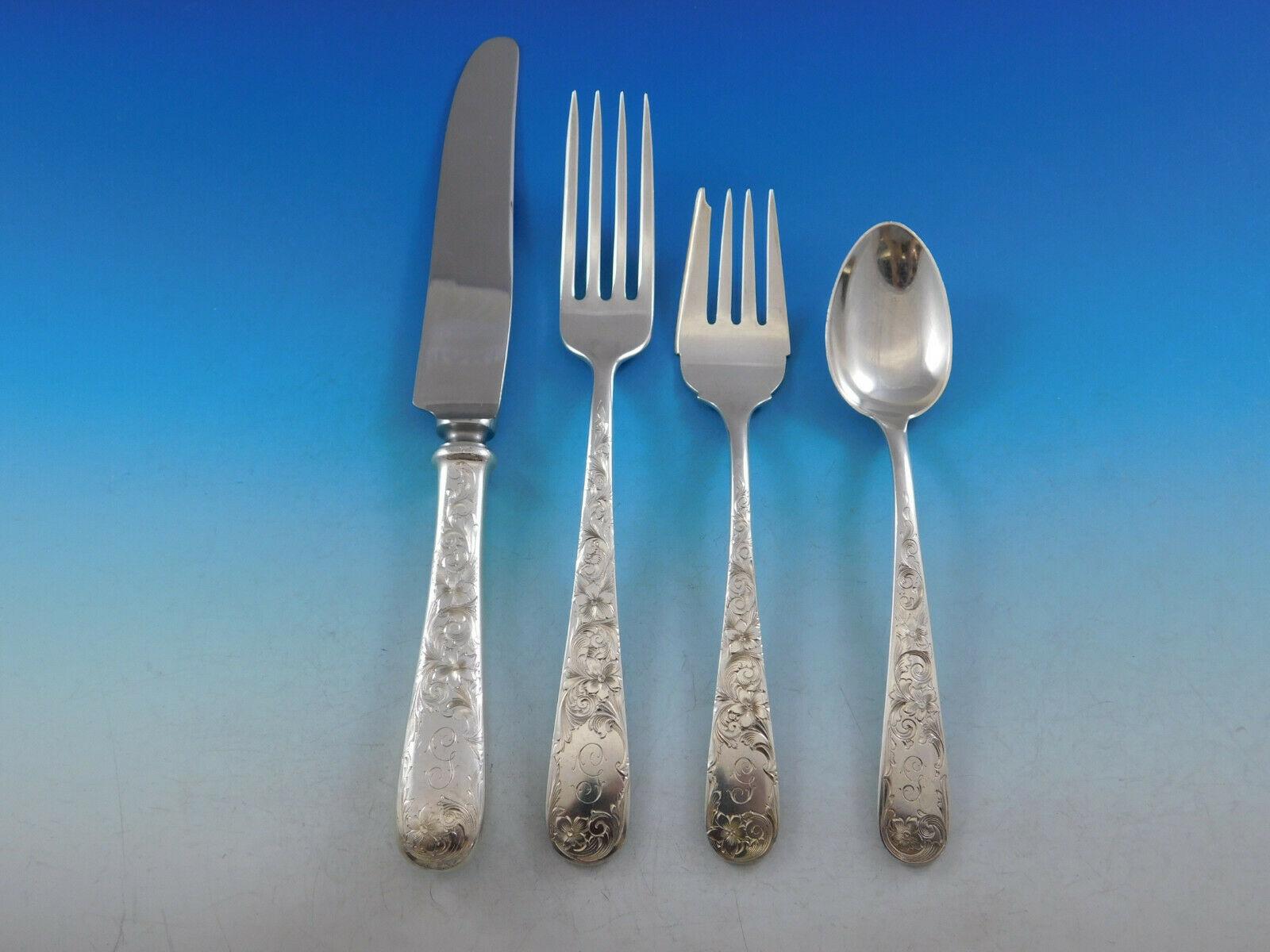 Old Maryland Engraved by Kirk Sterling Silver Flatware Set Service G Monogram In Excellent Condition In Big Bend, WI