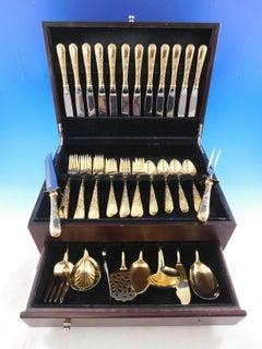 Old Maryland Engraved Gold Kirk Sterling Silver Flatware Service 12 Set Vermeil