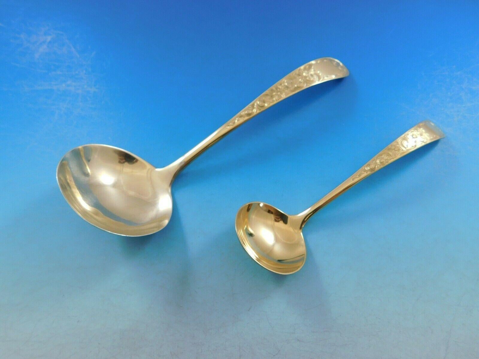 Servizio di posate in argento sterling Old Maryland con incisione in oro Kirk 12 set Vermeil in vendita 2