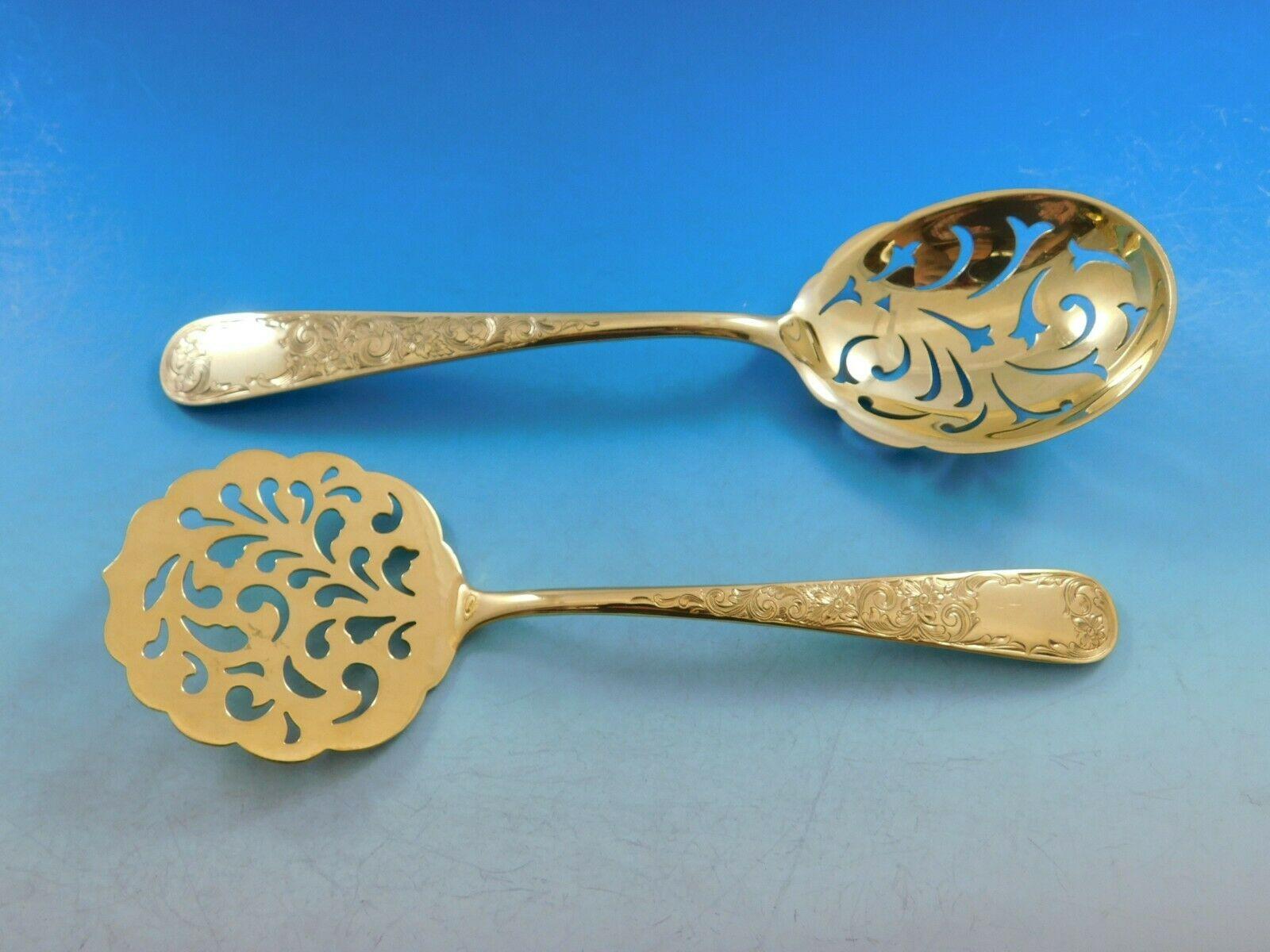 Servizio di posate in argento sterling Old Maryland con incisione in oro Kirk 12 set Vermeil in vendita 4