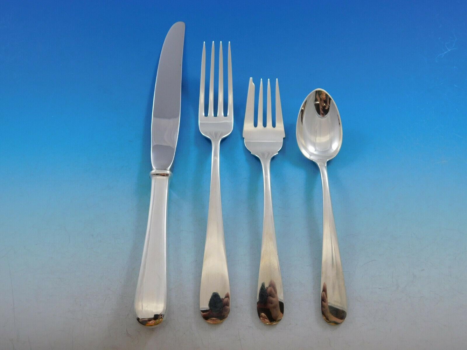 Old Maryland plain by Kirk Sterling Silver flatware set, 67 pieces. This set includes:

12 knives, 8 7/8
