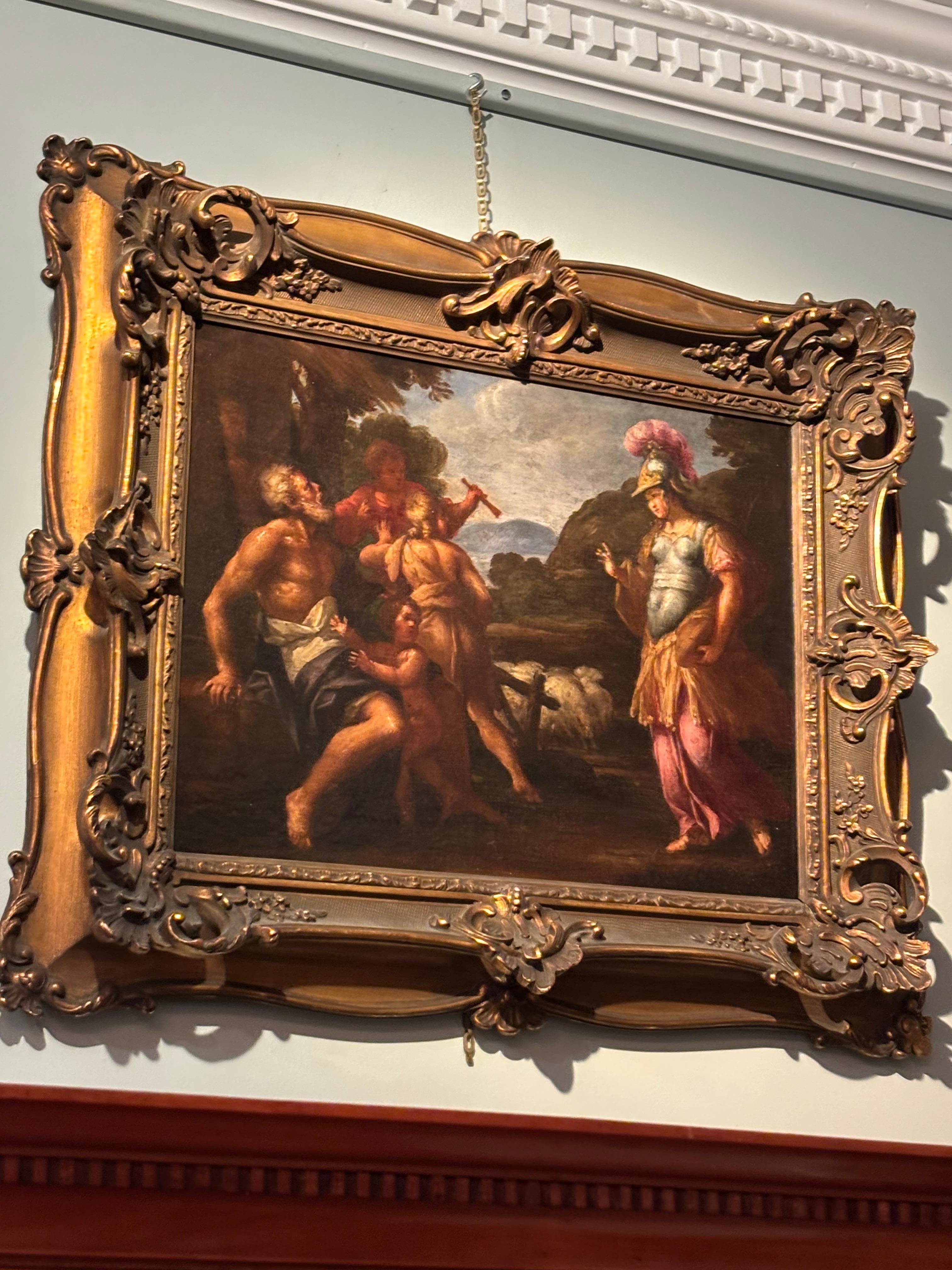 Painted Old Master Allegorical oil painting of “Erminia and The Shepherds” For Sale