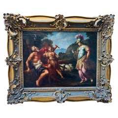 Dipinto ad olio allegorico di "Erminia e i pastori" di un vecchio maestro